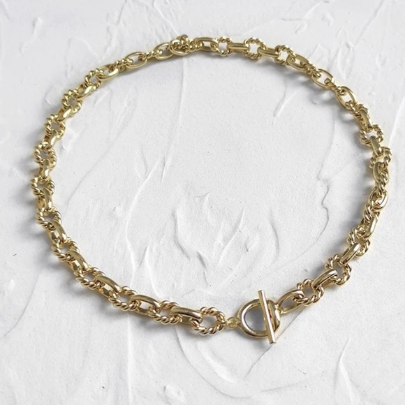 New 18k Gold Twisted Chain Punk Choker Necklace - Picture 3 of 7